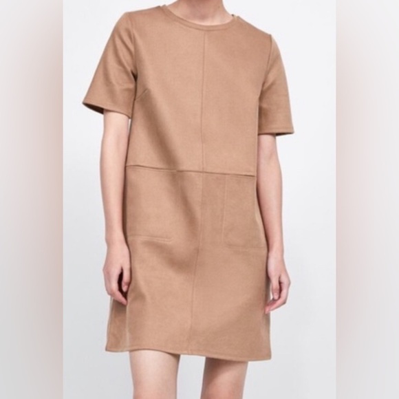 Zara Faux Suede Dress Beige/Nude/Sand mocha mousse color - Picture 1 of 6
